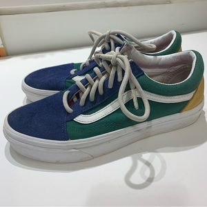 VANS Old Skool Yacht Club shoes, size 6.5, blue/green/yellow. Suede feel.